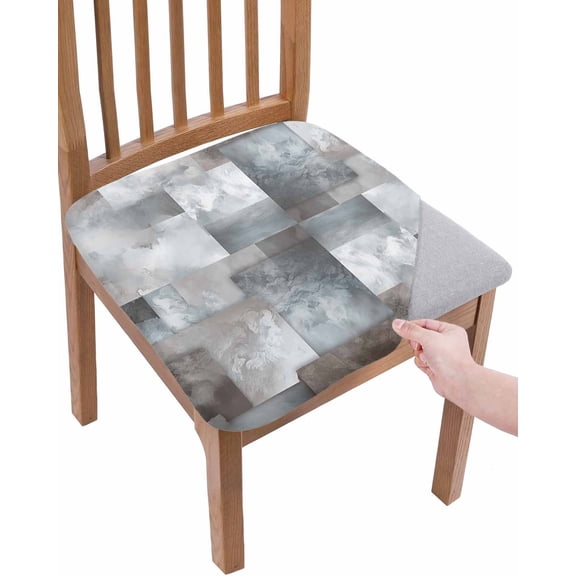 Gray Geometric Chair Seat Covers for Dining Room Stretch Chair Seat Covers Set of 2, Modern Abstract Art Block Chair Seat Protector Cushion Slipcovers for Kitchen Restaurant Office