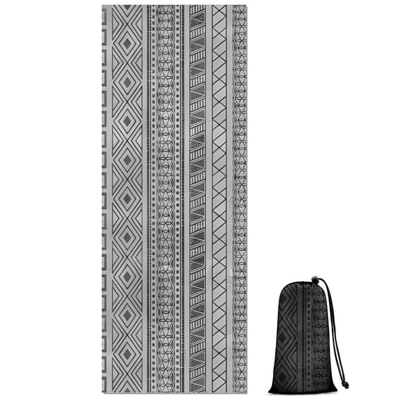 Gray Geometric Diamond Striped Pattern Hot Yoga Mat Towel Non Slip for Hot Yoga - Quick-Drying Yoga Mat Cover with 4 Corner Pockets with Travel Bag - Hot Yoga Towel Non Slip 70"x26"