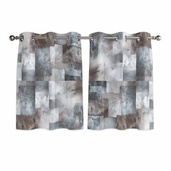 Gray Geometric Kitchen Curtains Short 54 Inch Length, Modern Abstract Art Block Grommet Top Bedroom Living Room Curtains, Light Filtering Cafe Curtain Drapes 2 Panels Set 84''x54''