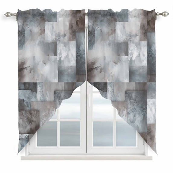 Gray Geometric Kitchen Window Curtains, Swag Curtains Valance for Bedroom Living Room Bathroom, Modern Abstract Art Block Rod Pocket Window Treatment Curtain Block Drapes 2 Panels 36"x63"