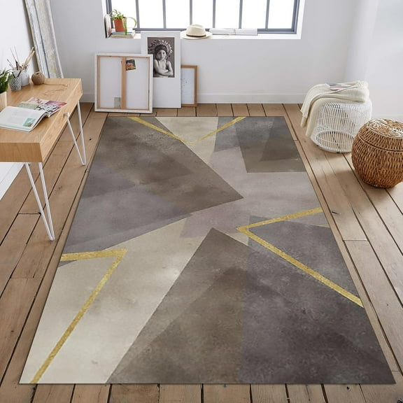 Gray Geometric Pattern Doormat, 3D Simple Hand-Painted Art Rug, Cushion Comfortable Foot Feel and Soft Suitable for Living Study Bed Dining Room 2' x 3'