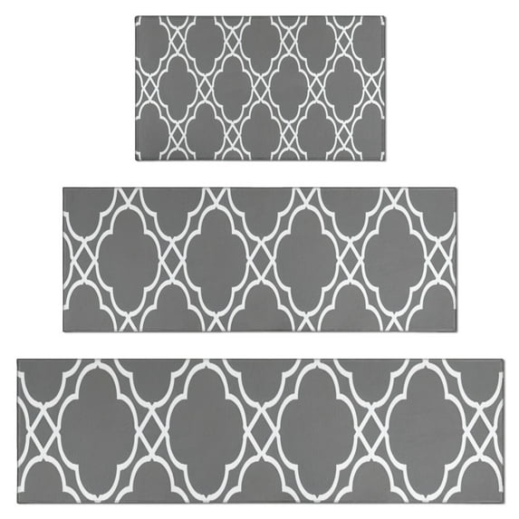 Gray Geometric Pattern Kitchen Rugs Sets Of 3,Kitchen Runner Rugs Non Skid Washable,Decorative Kitchen Floor Mats for Kitchen,Sink,Laundry,17"x30"+ 17"x47" + 17"x59"