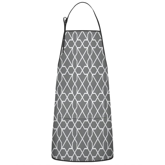 Gray Geometric Quatrefoil Pattern Apron-Garden Aprons for Women with Pockets-Cotton Linen Waterproof Kitchen Cooking Gardening Aprons Adjustable for Kitchen,Cooking,BBQ and Salon 33x27 Inch
