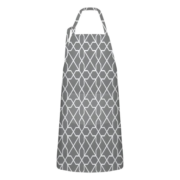 Gray Geometric Quatrefoil Pattern Apron-Garden Aprons for Women with Pockets-Cotton Linen Waterproof Kitchen Cooking Gardening Aprons Adjustable for Kitchen,Cooking,BBQ and Salon 33x27 Inch