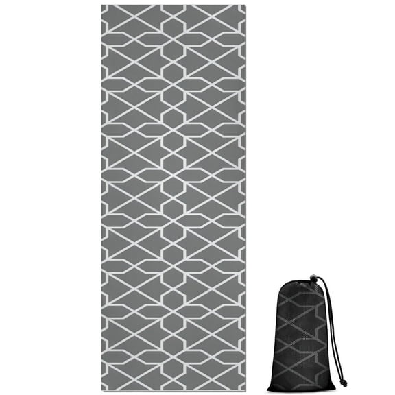 Gray Geometric Quatrefoil Pattern Hot Yoga Mat Towel Non Slip for Hot Yoga - Quick-Drying Yoga Mat Cover with 4 Corner Pockets with Travel Bag - Hot Yoga Towel Non Slip 70"x26"