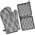 thumbnail image 1 of Gray Geometric Pattern Kitchen Oven Mitt and Pot Holder Sets 4 Pcs for Baking, Cooking and Grilling, Heat Resistant Up To 392 °F, 1 of 7