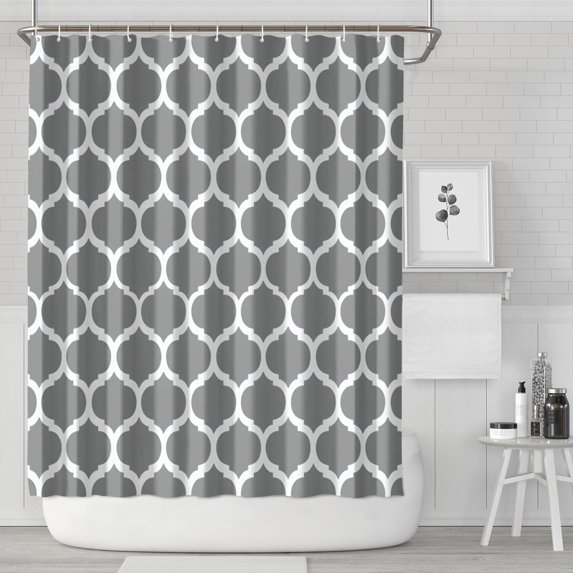 Gray Geometric Quatrefoil Pattern Shower Curtain 72"x84" ,Bathroom Decorative Shower Curtains Set with 12 Hooks,Modern Waterproof Washable Shower Curtain