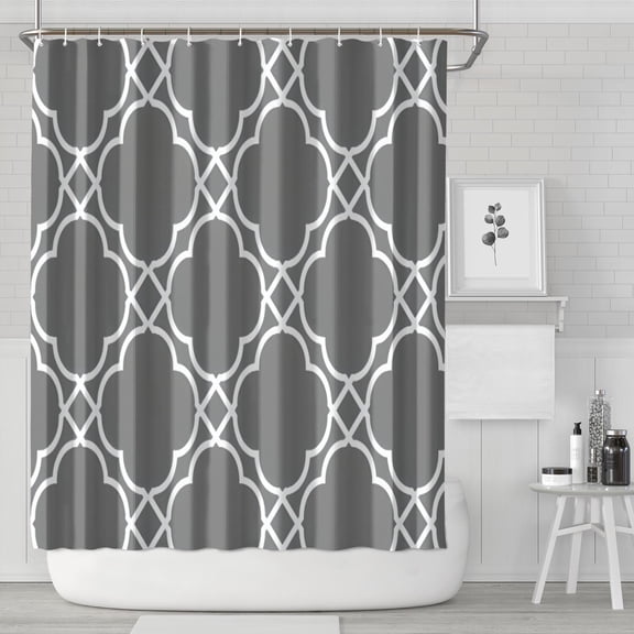 Gray Geometric Quatrefoil Pattern Shower Curtain 84"x72" ,Bathroom Decorative Shower Curtains Set with 12 Hooks,Modern Waterproof Washable Shower Curtain
