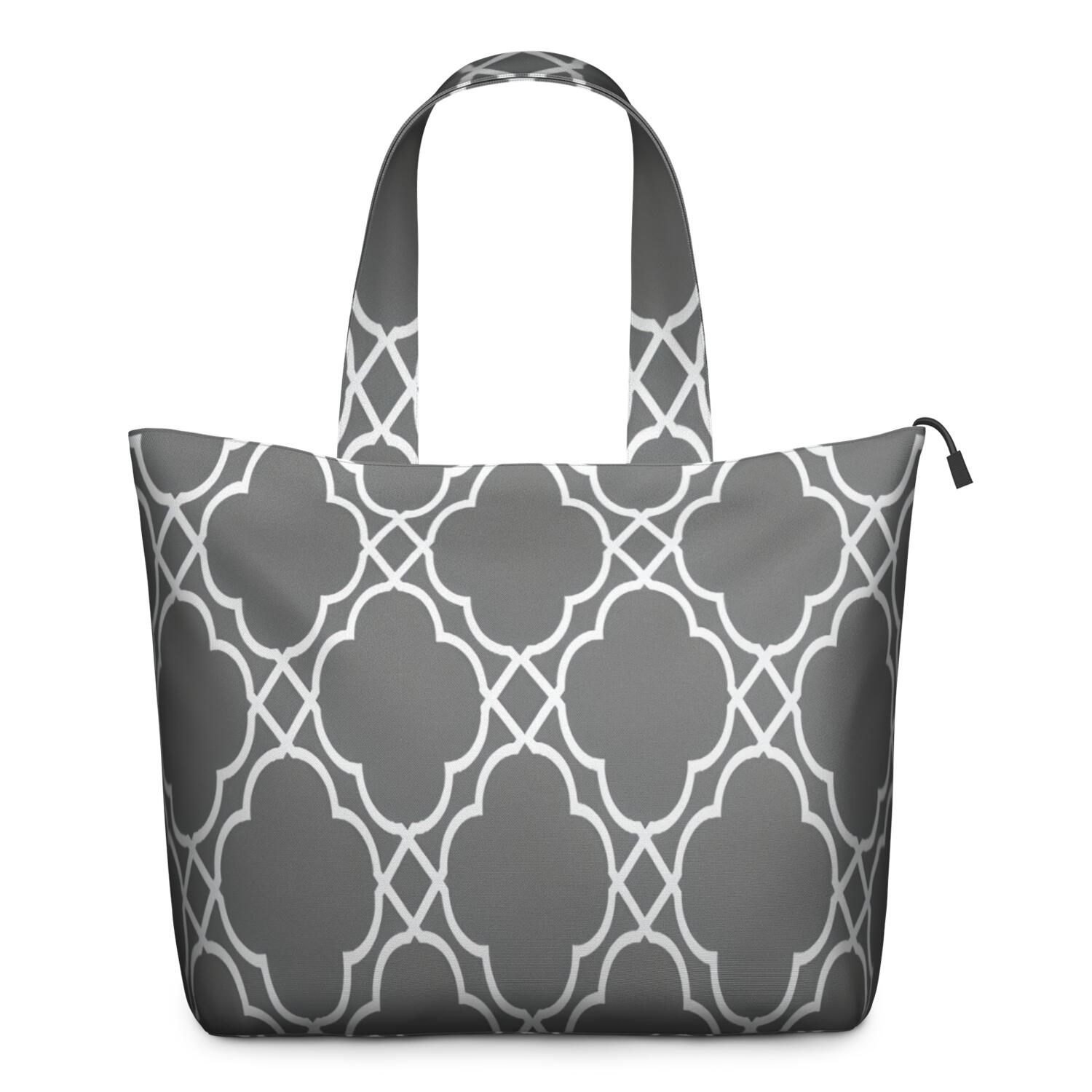 Gray Geometric Quatrefoil Pattern Travel Tote Bags for Women Carry On,Large Weekender Bags for Women Travel,Multi Functional Duffle Bag for Work,Shopping,Sports