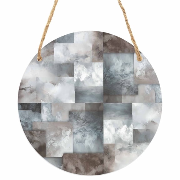 Gray Geometric Round Front Door Welcome Sign, 5.9 Inch Wall Hanging Decor for Indoor Outdoor, Modern Abstract Art Block Home Porch Hanger Decorations for Holiday Gift