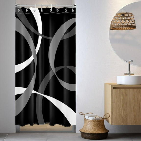 Gray Geometric Small Stall Shower Curtain 36 x 72 inch, Abstract Shower Curtain Liner, Black and White Narrow Shower Curtain for Bathroom Decor, 36 inch Fabric Shower Curtain Set with Hooks