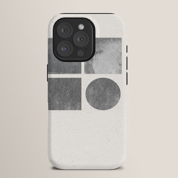Gray Geometric Squares and Circle Tough Case for Apple iPhone, Polycarbonate and TPU Dual-Layer Construction