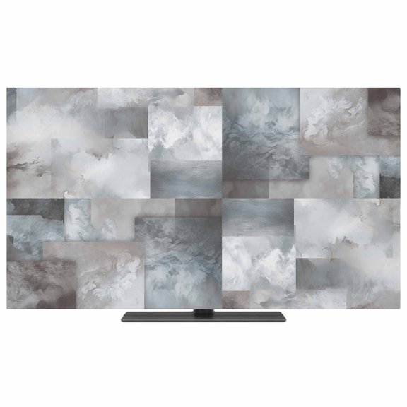 Gray Geometric TV Dust Cover, Stretchable TV Screen Desktop Computer Protector Cover, Modern Abstract Art Block Television Dustproof Slipcover Indoor Outdoor Decor for 19–24 Inch Flat or Curved TVs