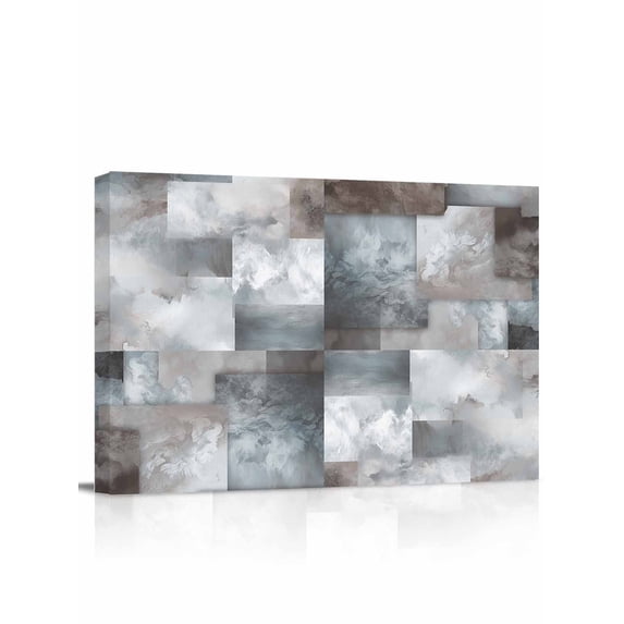 Gray Geometric Wall Art for Living Room, Canvas Picture Wall Decor for Bathroom Bedroom, Modern Abstract Art Block Painting Artwork for Office Kitchen Hallway Dining Room Home Decorations 12"x16"