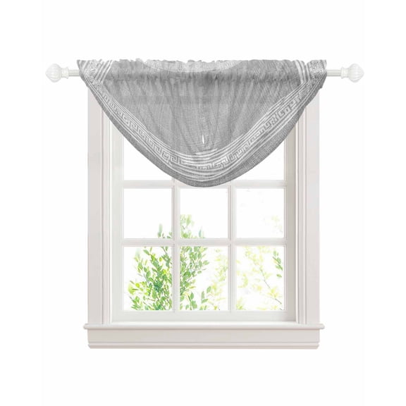 Gray Geometric Waterfall Valances for Windows, White Greek Key Design Burlap Modern Art Kitchen Sheer Valance Curtains, Rod Pocket Elegant Swag Valances for Living Room Bedroom, 47.2"x38.5", 1 Panel