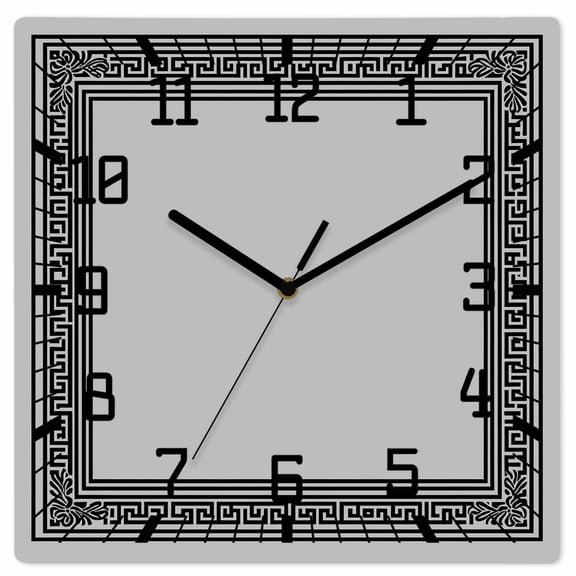 Gray Geometric Wooden Wall Clock Silent Non Ticking, Black Greek Key Design Abstract Modern Art Square Wall Clocks Battery Operated, Decor Clock for Home Office, Living Room, Kitchen, 10 Inch