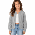 thumbnail image 1 of Gray Girls Button Front Cardigan Sweater Size 6-7 Years, Long Sleeve Crew Neck Knit Jacket for School Uniform, Casual Layering Fall Spring Everyday Wear, 1 of 9