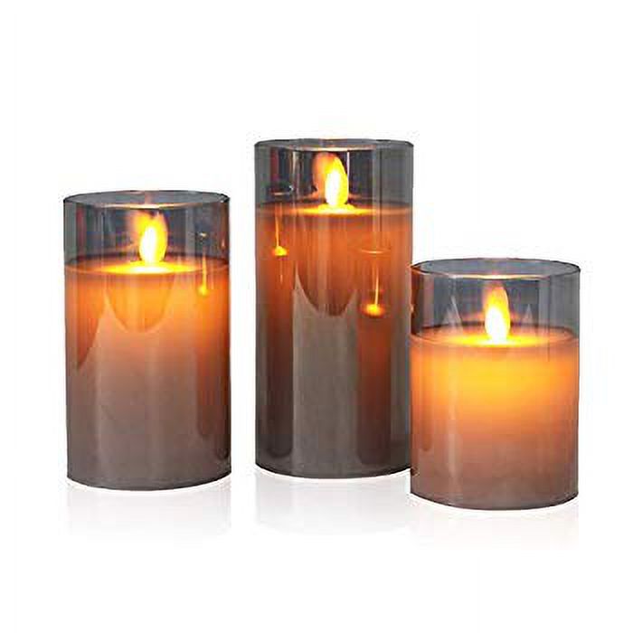 Gray Glass Flameless Candles Flickering with Moving Flame, Battery