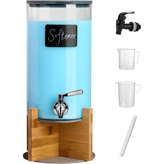 Gray Glass Laundry Detergent Dispenser with Stainless-Steel Tap, 1.1 Gallon, Cylindrical Countertop Container with Stand