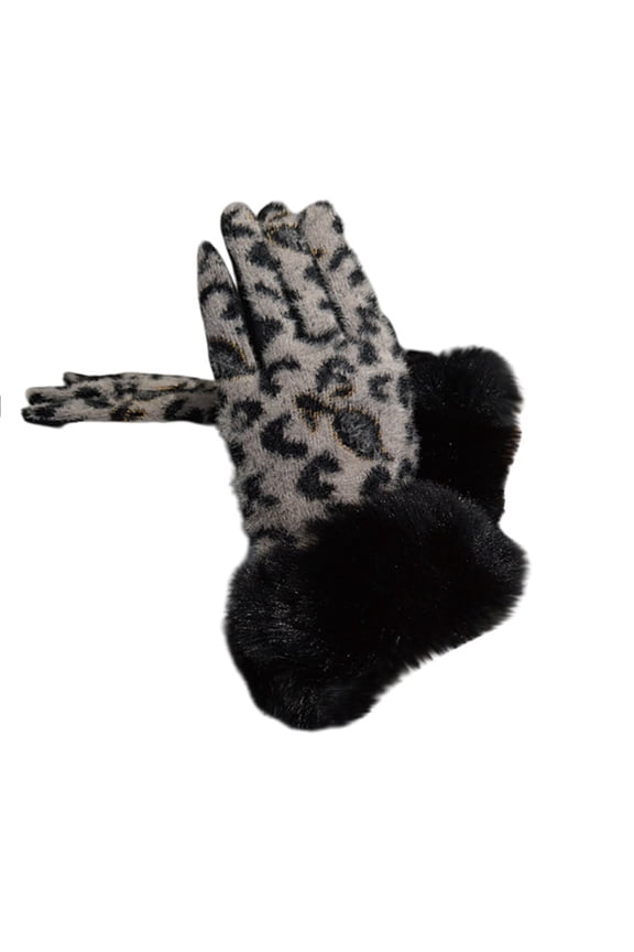 Gray Gloves Mittens for Women Men Leopard Print Polyester Gloves with Cuffs