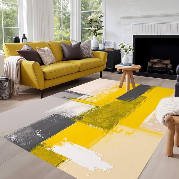 Gray Gold Abstract Area Rugs, Distressed Oil Painting Design Carpet, Washable Non Slip Low Pile Rug for Living Room Bedroom Office Kitchen Entryway Decor Mat 2x3ft