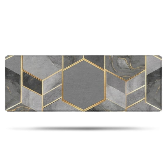 Gray Gold Hexagon Marble Pattern Bathroom Rugs Mat,Non Slip Microfiber Bathroom Rug,Rubber Backing,Soft Bathroom Mats for Bathroom Floor,Tub and Shower,47x17in(120x43cm)