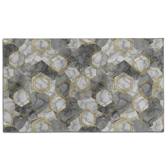 Gray Gold Hexagon Marble Pattern Door Rugs,Washable Non Slip Door Mats Indoor,Decorative Door Mats,Entry Mat Indoor for Entrance,Bedroom,Kitchen,Bathroom,17"x30"