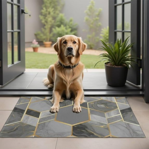 Gray Gold Hexagon Marble Pattern Door Rugs,Washable Non Slip Door Mats Indoor,Decorative Door Mats,Entry Mat Indoor for Entrance,Bedroom,Kitchen,Bathroom,20"x32"