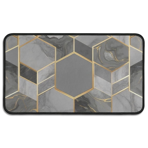Gray Gold Hexagon Marble Pattern Door Rugs,Washable Non Slip Door Mats Indoor,Decorative Door Mats,Entry Mat Indoor for Entrance,Bedroom,Kitchen,Bathroom,30"x17"