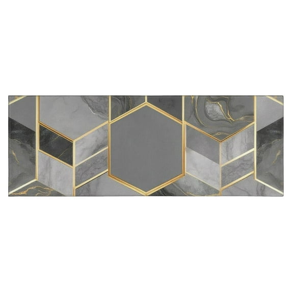 Gray Gold Hexagon Marble Pattern Kitchen Rug Mat,Kitchen Runner Rugs Non Skid Washable,Decorative Kitchen Floor Mats for Kitchen,Sink,Laundry,17"X47"