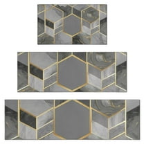 Gray Gold Hexagon Marble Pattern Kitchen Rugs Sets Of 3,Kitchen Runner Rugs Non Skid Washable,Decorative Kitchen Floor Mats for Kitchen,Sink,Laundry,17"x30"  17"x47"   17"x59"
