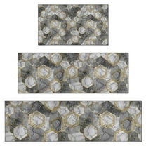 Gray Gold Hexagon Marble Pattern Kitchen Rugs Sets Of 3,Kitchen Runner Rugs Non Skid Washable,Decorative Kitchen Floor Mats for Kitchen,Sink,Laundry,17"x30" 17"x47" 17"x59"