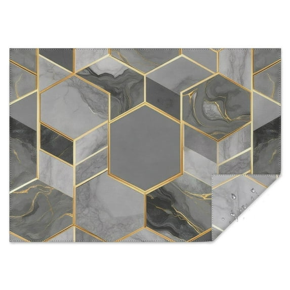 Gray Gold Hexagon Marble Pattern Rectangle Tablecloth 60"x84",Waterproof Polyester Rectangle Table Cloth, Wipeable Spillproof Polyester Tablecloth for Dining, Camping, Indoor and Outdoor