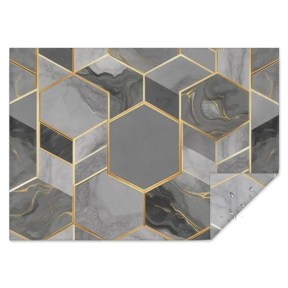 Gray Gold Hexagon Marble Pattern Rectangle Tablecloth 60"x84",Waterproof Polyester Rectangle Table Cloth, Wipeable Spillproof Polyester Tablecloth for Dining, Camping, Indoor and Outdoor