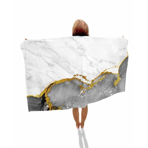 Gray Gold Marble Beach Towels Oversized Super Absorbent, Modern Abstract Marble Crack Texture Lightweight Bath Towel Quick Dry Sets For Bathroom/Pool/Rv Camping/Beach Play/Gym Room/Picnic 31"x62"