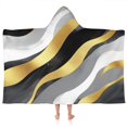 thumbnail image 1 of Gray and Gold Marble Ink Waves Pattern Hooded Bath Towel，50"x30" for Ages 3 To 12 Kids, Quick Dry Lightweight Soft Microfiber Hood Beach Towel Cover Up for Kids, 1 of 7