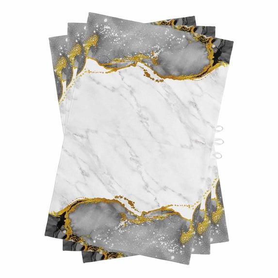 Gray Gold Marble Kitchen Towels Set of 3, Water Absorbent Dish Towel, Modern Abstract Marble Crack Texture Decorative Hand Towels - Quick Drying Cloth for Cooking Baking, 18x28 Inch