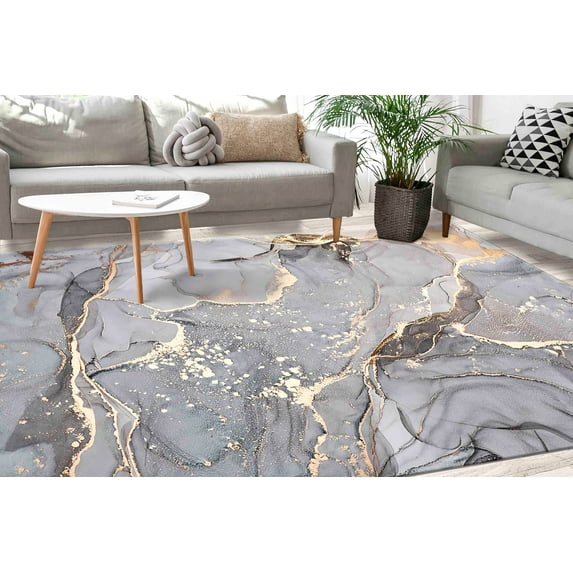 Gray And Gold Marble Rugs, Shimmery Rugs, Alcohol Ink Rug, Personalized Rug, Modern Rugs, Soft Rug, Thin Rugs, Accent Rugs, Home Decor, 2.6'x4' - 80x120 cm