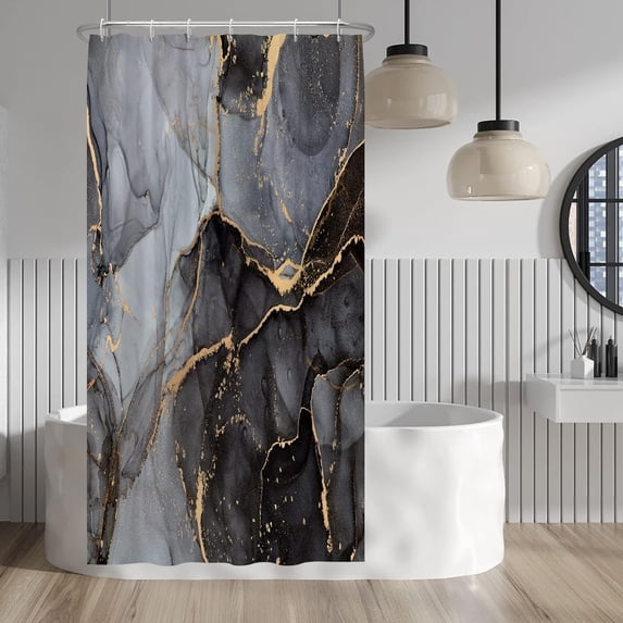 Gray and Gold Marble Shower Curtain Modern Luxury Abstract Shower Curtains Decorative for Bathroom Bathtubs Waterproof Fabric Shower Curtain with Hooks 36x72 Inches