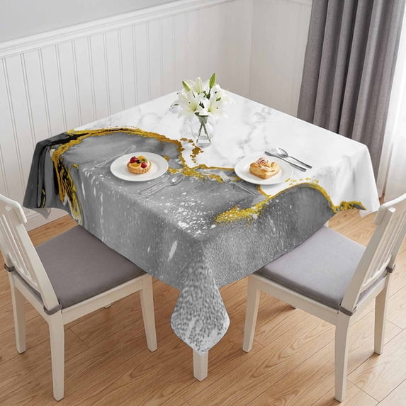 Gray Gold Marble Table Cloth Waterproof Tablecloths, Modern Abstract Marble Crack Texture Tablecloth Dining Table Cover for Kitchen Party Tabletop Outdoor, Square Tablecloth 54x54 Inch