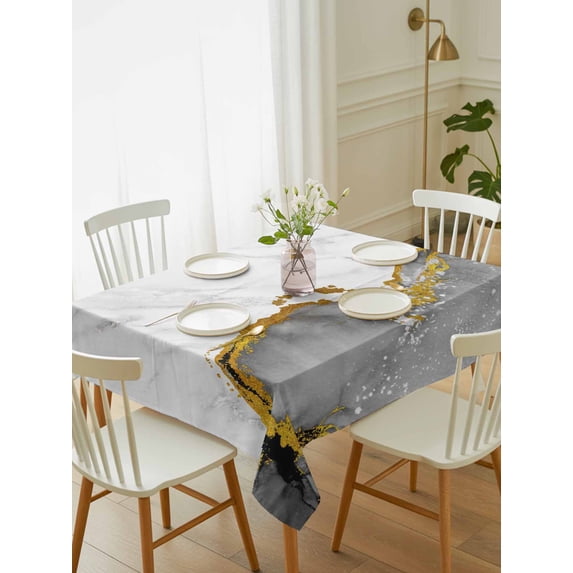 Gray Gold Marble Tablecloth Rectangle Table Cloth 60x102, Waterproof Tablecloth Outdoor Table Cloth, Modern Abstract Marble Crack Texture Washable Table Cover for Kitchen Dinning Party