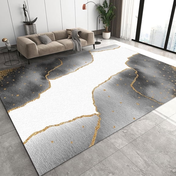 Gray Gold Marble Texture Area Carpet, Retro Minimalism Light Luxury Printed Rugs, Soft Comfortable Washable Non-Slip for Living Room Bedroom Office Study Dining Room Decor 2x3ft