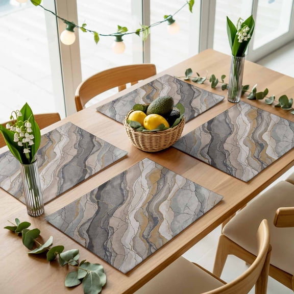 Gray Gold Marble Texture Placemats Set of 4,Wipeable Washable Table Mats for Dining Tables, Abstract Gold Line Place Mats for Kitchen Event Party Tabletop Decor