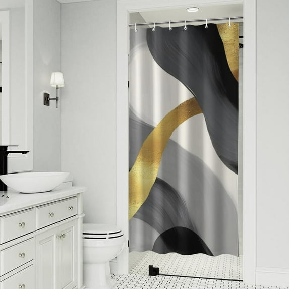 Gray and Gold Marble Wavy Lines Pattern Shower Curtain 36"x72" ,Bathroom Decorative Shower Curtains Set with 12 Hooks,Modern Waterproof Washable Shower Curtain
