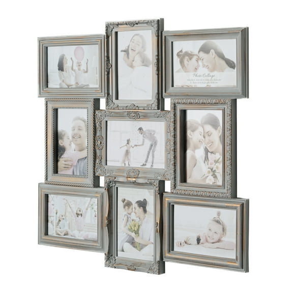 Gray & Gold Vintage Style Wall Hanging Photo Collage Picture Frame - 19.5" x 19.5"