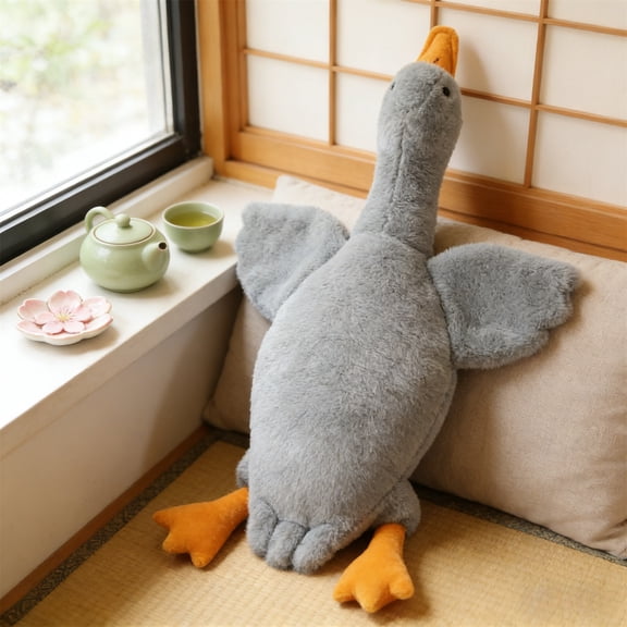 Gray Goose Plush Pillow, Soft Long Stuffed Animal Toy for Sleeping, Hugging, Anxiety Relief and Home Bed Decor