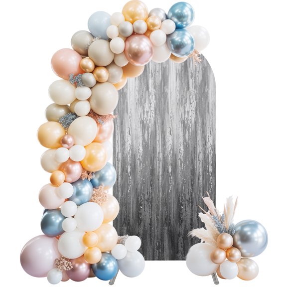 Gray Gradient Arch Backdrop Cover 4 FT Modern Abstract Industrial Wall Texture Stretchy Elastic Arch Stand Covers Spandex Arched Background Birthday Wedding Party Decoration (No Stand)