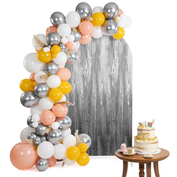Gray Gradient Arch Backdrop Cover 6.6FT Modern Abstract Industrial Wall Texture Spandex Fitted Arch Covers Stretchy Backdrop Decoration for Wedding Birthday Graduation Party