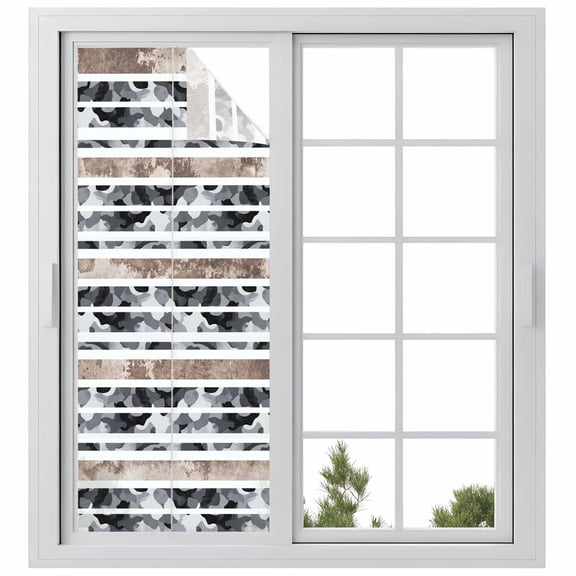 Gray Gradient Camo Window Privacy Film, Abstract Mottled Stripe Vintage Frosted Glass Window Clings Static Cling UV Heat Blocking Reusable Door Sticker for Bathroom 23.6 x 59 Inch