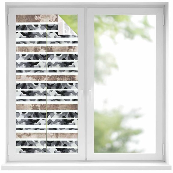 Gray Gradient Camo Window Privacy Film, Abstract Mottled Stripe Vintage Frosted Glass Window Clings Static Cling UV Heat Blocking Reusable Door Sticker for Bathroom 19.6 x 39.3 Inch
